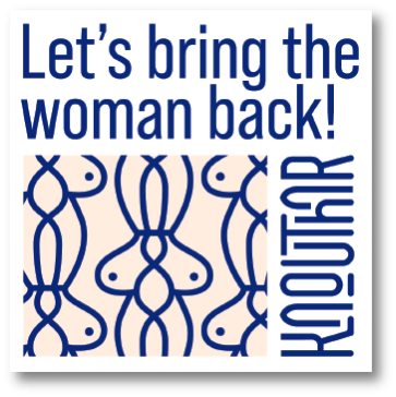 Marketingbureau Amsterdam, branding van Kaouthar met op het plaatje een kaartje met een slogan en patroon over de terugkeer van de kracht van vrouwen